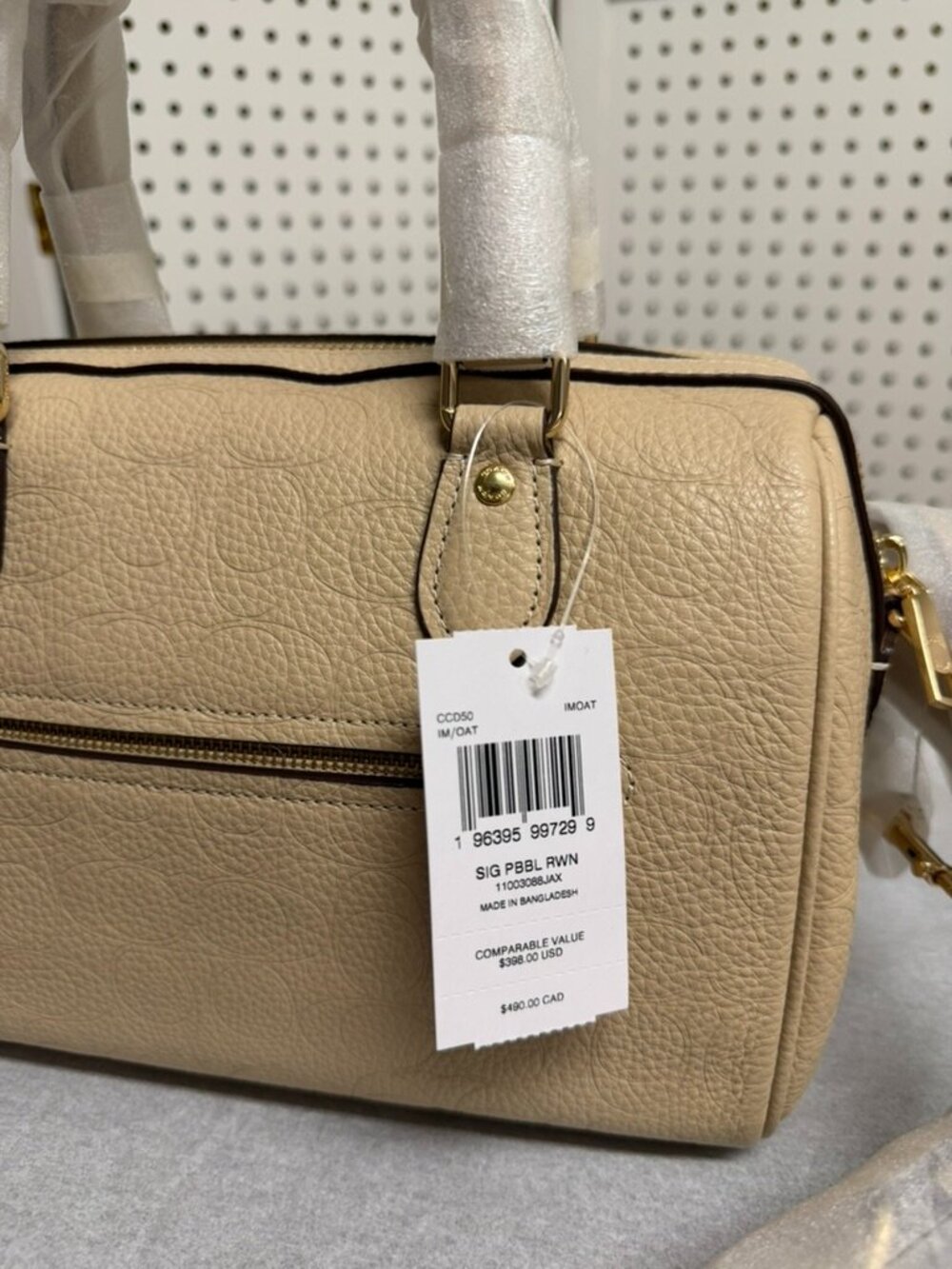 Coach Rowan Oat Pebbled Leather Satchel Gold Hardware Shoulder Crossbody Bag NWT - Picture 5 of 10